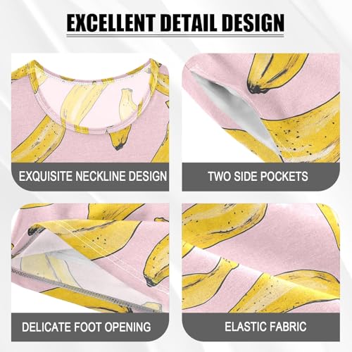 Banana Pink Cartoon Prints Summer Cute Pajama Sets, Short Sets for Daily Wears and Sleep Wears4