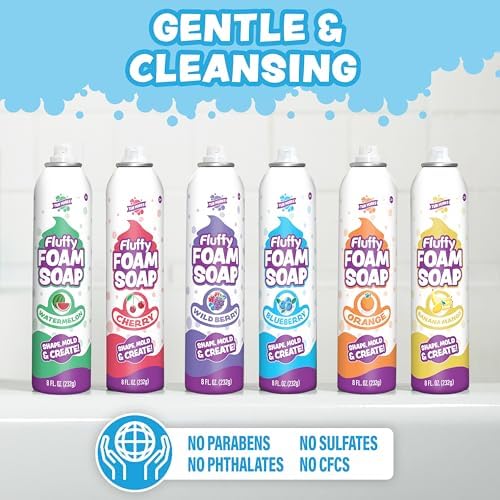 Tub Works® Fluffy Foam Soap, Variety 6 Pack | Shape, Mold & Create Bath Art with Soft Bath Foam for Kids | Gentle, Cleansing Kids Bath Soap | Easy-to-Use Spray Nozzles | Fruity, Fun Bath Colors - 3