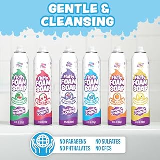 Tub Works® Fluffy Foam Soap, Variety 6 Pack | Shape, Mold & Create Bath Art with Soft Bath Foam for Kids | Gentle, Cleansing Kids Bath Soap | Easy-to-Use Spray Nozzles | Fruity, Fun Bath Colors