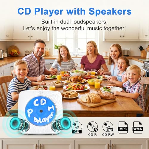 Image of Gueray CD Player Portable Bluetooth: Mini CD Player with 1800mAh Battery Desktop & Wall Mountable for Home /Kitchen Personal CD Player with Speakers FM Radio for Kids & Kpop Fans