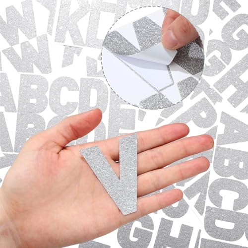 Image of Harloon 232 Pcs Large Glitter Letter Stickers 24 Sheets Classroom Bulletin Boards Decorations Big Font Alphabet Letter Self Adhesive Letters Stickers Back to School Decor DIY Craft(Silver,2.5 Inch)