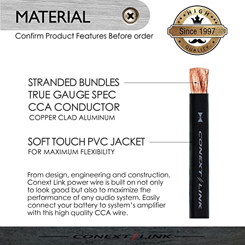 Conext Link 5 Ft 4 Ga Gauge Awg Car Amplifier Battery Power Cable Ground Wire Cca Frost Black （10828） #TOP1