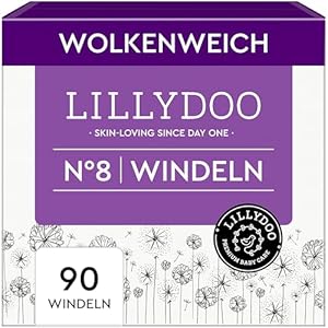 LILLYDOO hautfreundliche Baby Windeln - Größe 8 (17+ kg), Monatsbox (90 Stück), Sicherer Auslaufschutz, Weich, Parfümfrei, Ohne Lotionen & Farbstoffe für empfindliche Haut, Dermatologisch getestet