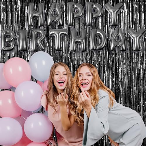 Image of 2 Pack Fringe Curtains Backdrops, Foil Fringe Curtains, Door Streamers for Birthday Wedding Bridal Shower Holiday Graduation Party Decorations, Photo Booth Backdrops, Black