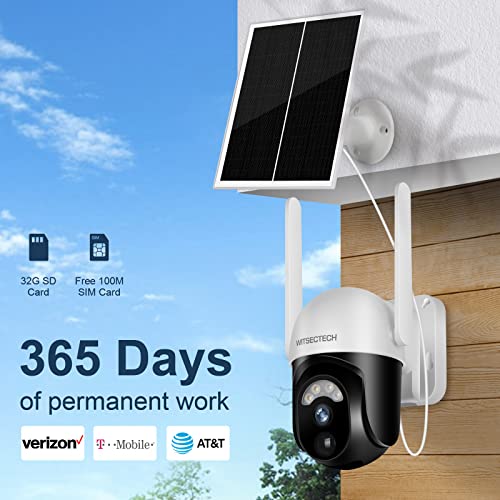 4G Lte Cellular Solar Security Camera Outdoor Wireless With Sd & Sim Card (Verizon At&T T-Mobile)2K Pixels, 360°Ptz, Night Vision, Spotlight, Pir Detection Alerts, Cloud Storage - No Wifi Camera #TOP1