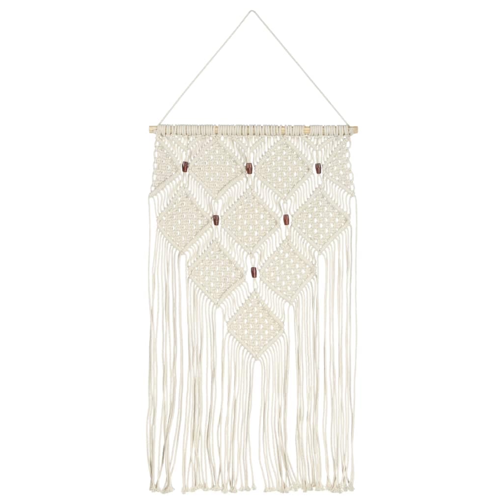 LKJVFCPW Makrama, ozdoba na ścianę, 40 x 80 cm, bawełna, styl boho, dekoracja ścienna do salonu, sypialni, ręcznie wykonany, dywan ścienny, kolor kremowy