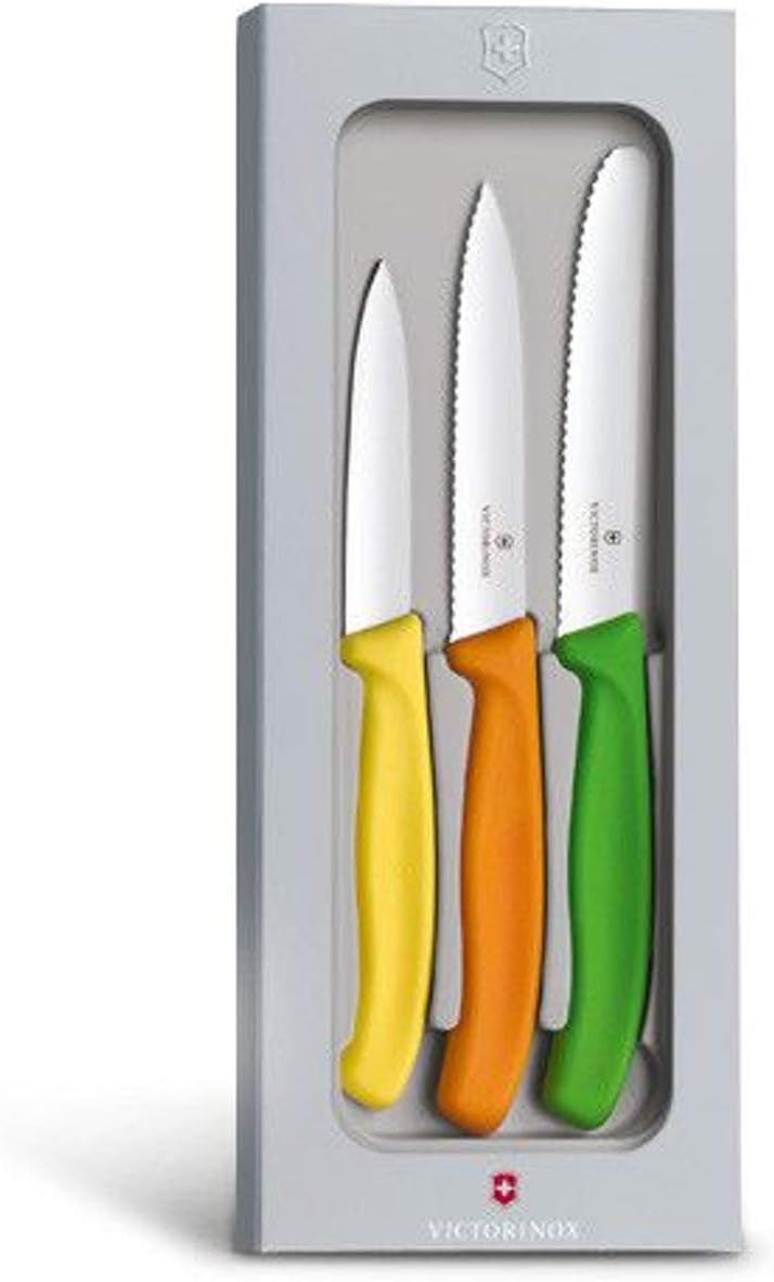 Victorinox Swiss Classic, Set of Paring Knives, Set of 3, Straight Edge, Extra Sharp, Robust Plastic Handle, Stainless Steel Blade, Multicolored