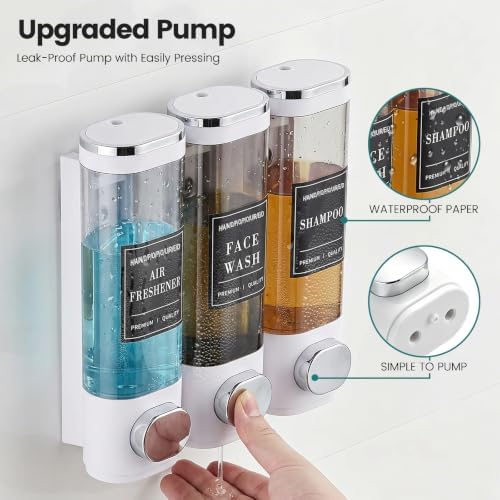 Shower Soap Dispenser 3-Chamber Wall Mount Shampoo Dispenser, White - 5