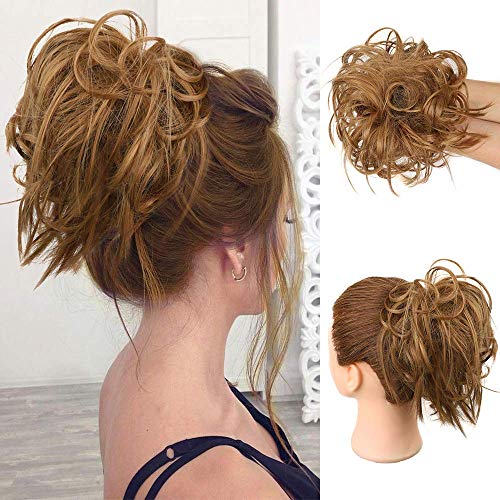 MSCHARM 2 Pcs Messy Hair Updo Synthetic Hair Bun Extensions Curly Wavy Messy Donut Hair Chignons Hair Piece Hair Updo Piece for Women and Girls 45g/Pc(27# Brown)