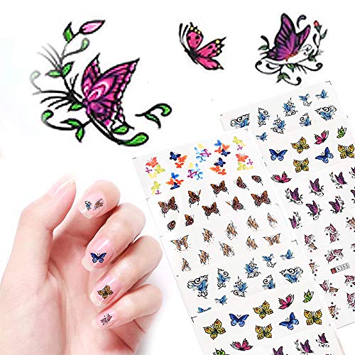 Butterfly Nail Art Decals Stickers Nails Supply Charms Butterflies Designs Stickers Butterfly Water Decals Transfer Foil Nail Art Decoration Manicure Tips Nail Art Decals for Women Girls (12 Sheets)