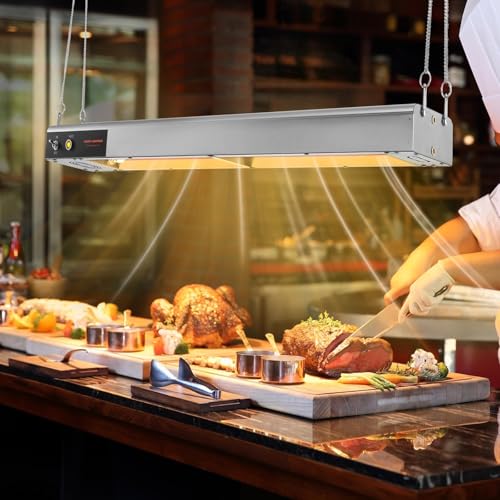 24-Inch Food Heat Lamp, 750W Commercial Food Warmer Hanging Overhead Infrared Strip Heater Catering Buffet Warmers Heat Lamp for Restaurant Parties Kitchen, 110V