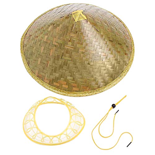 Ironheel Chino Oriental Sombrero de Sol, Cono cónico de bambú del Sombrero de Paja de Turismo de Lluvia Cap Unisex Pesca Farmer Sombrero, Bloqueador Solar para refrigeración