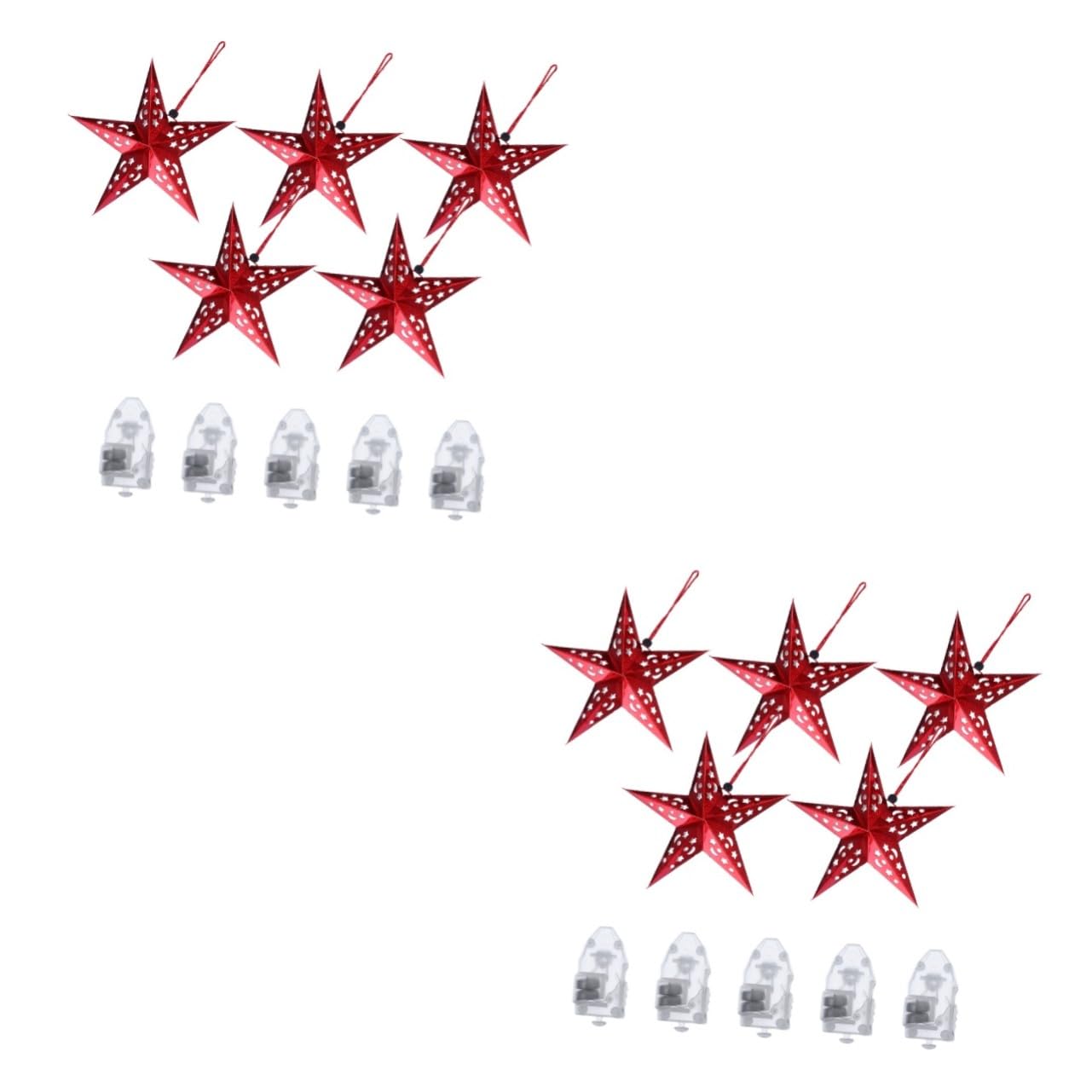 DOITOOL 2 Sätze Weihnachtliche Teiliges Papier Sterndeckel mit LED Lichtern Große Rote Faltsterne Batteriebetriebene Mini LED Lichterketten Dekorative Hängende Weihnachtsbeleuchtung für