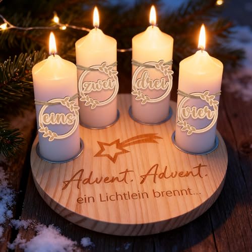 Kerzenhalter Adventskranz Holz, Adventskranz Modern Adventszahlen 1-4,...