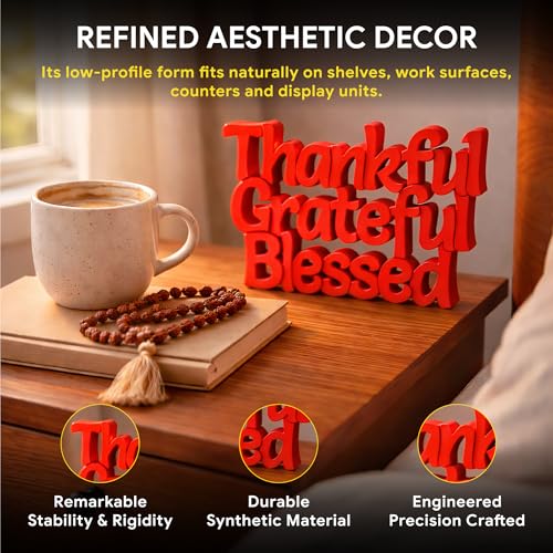 Image of Mad Masters Thankful Grateful Blessed Inspirational Desk Decor - Aesthetic Table, Shelf & Wall Showpiece for Home Office, Business. Vastu Friendly Gifting, Crimson Red (20.3 x 12.5 x 2.5 cm)
