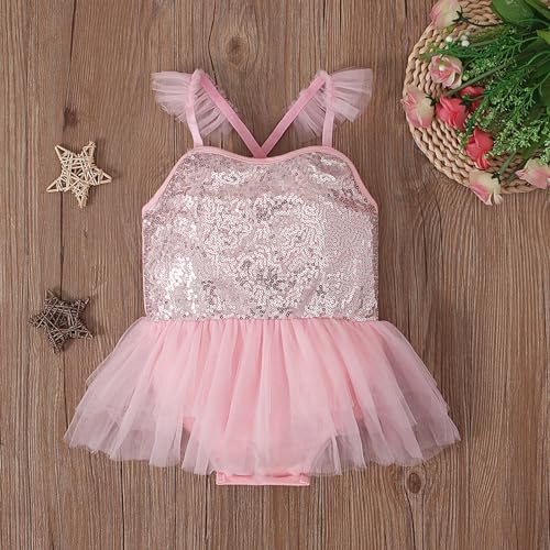 Infant Baby Girls Sequins Ruffle Romper Tutu Dress Summer Fly Sleeves Princess Birthday Party Tulle Dresses2