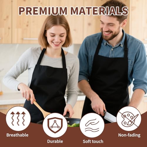 XdealCozyxc 2 PCS Black Apron with Pockets for Men Women Kitchen Cooking, Adjustable Catering Aprons - Cosy Home Interiors XdealCozyxc 2 PCS Black Apron with Pockets for Men Women Kitchen Cooking, Adjustable Catering Aprons - Image 3