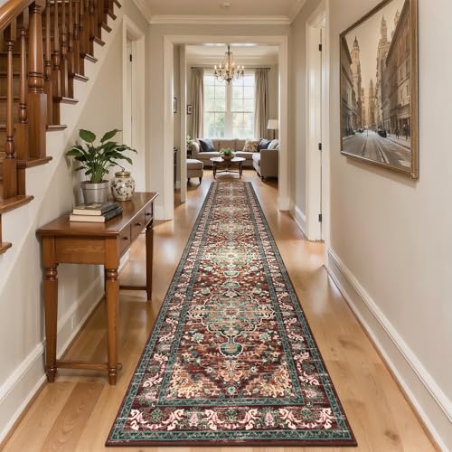 U'Artlines 3' x 18' Boho Hallway Runner Rug, Rust Non