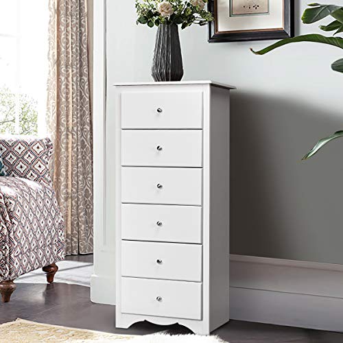 COSTWAY Cómoda de 6 Cajones, Cajonera Estrecha Alta para Dormitorio, Estructura Duradera, Unidad de Almacenamiento con Pomos de Metal para la Sala de Estar, Oficina, 59 x 40 x 135 cm