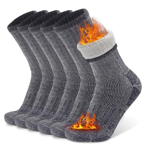 Image of Busy Socks 3 Pack Crew Merino Wool Hiking Socks for Men Women Winter Thick Warm Thermal Cushioned Moisture Wicking Boot Sock
