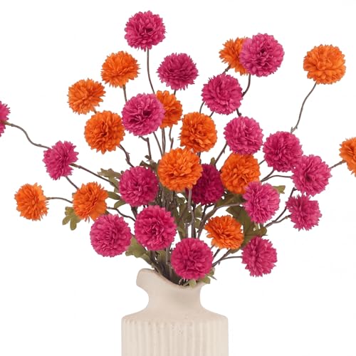 Image of Giegxin 5 Pcs Pink and Orange Party Decorations Fake Chrysanthemum Mum Bouquet for Bachelorette Party Decorations Tequila Sunrise Bridal Shower Wedding Table Centerpiece Vase Arrangement