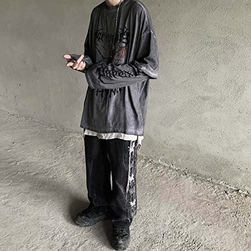 Gothic Cat Head Print T-Shirt - Y2K Couple Long-Sleeved Harajuku Style2