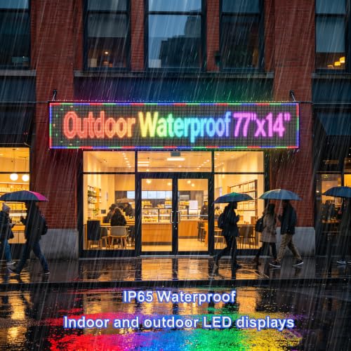 Image of 77 inchx14 inch Programmable LED Display Sign, P10 Outdoor Digital Scrolling Message Board with WiFi /USB Control, High Brightness Waterproof Screen for Business Advertising & Menu