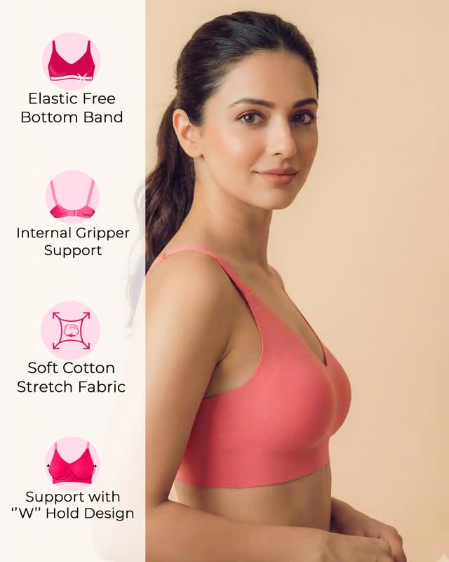 Image of Tweens Cotton Non-Padded Bonded Bra for Women | Full Coverage Wire-Free Bra | Hidden Concealer | Seamless No-Dig Comfort | Breathable Cotton | Elastic-Free Bottom Band & Side Wings | Pack of 1|