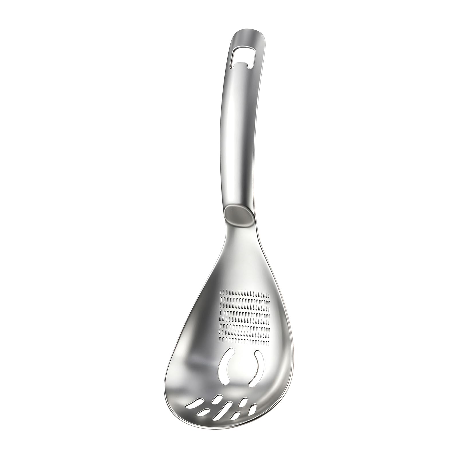 TFAOYS Stainless Steel Practical Kitchen Spoon Skimmer Strainer Masher Eggs Separator and Bottle Opener with Ergonomic Handle Kitchen Spoon
