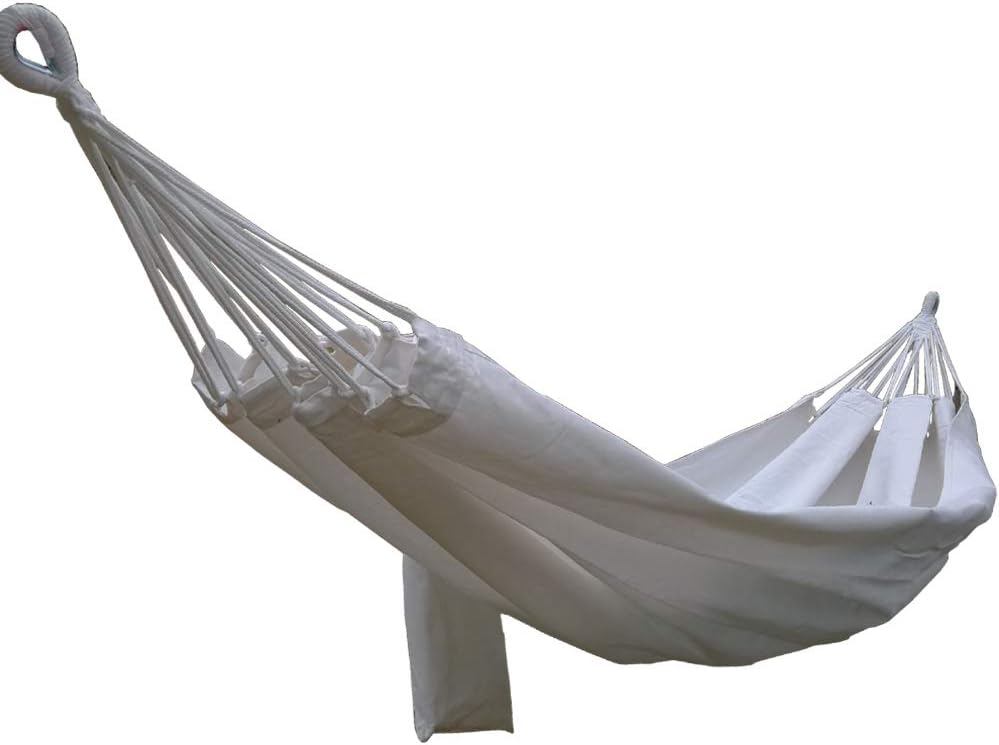 Large Brazilian Cotton Polyester Double Hammock for Garden, Backyard or Camping - Indoor Outdoor - Comfortable 2 Person Portable Folding Hammock Bed (146" L x 60" W, White)