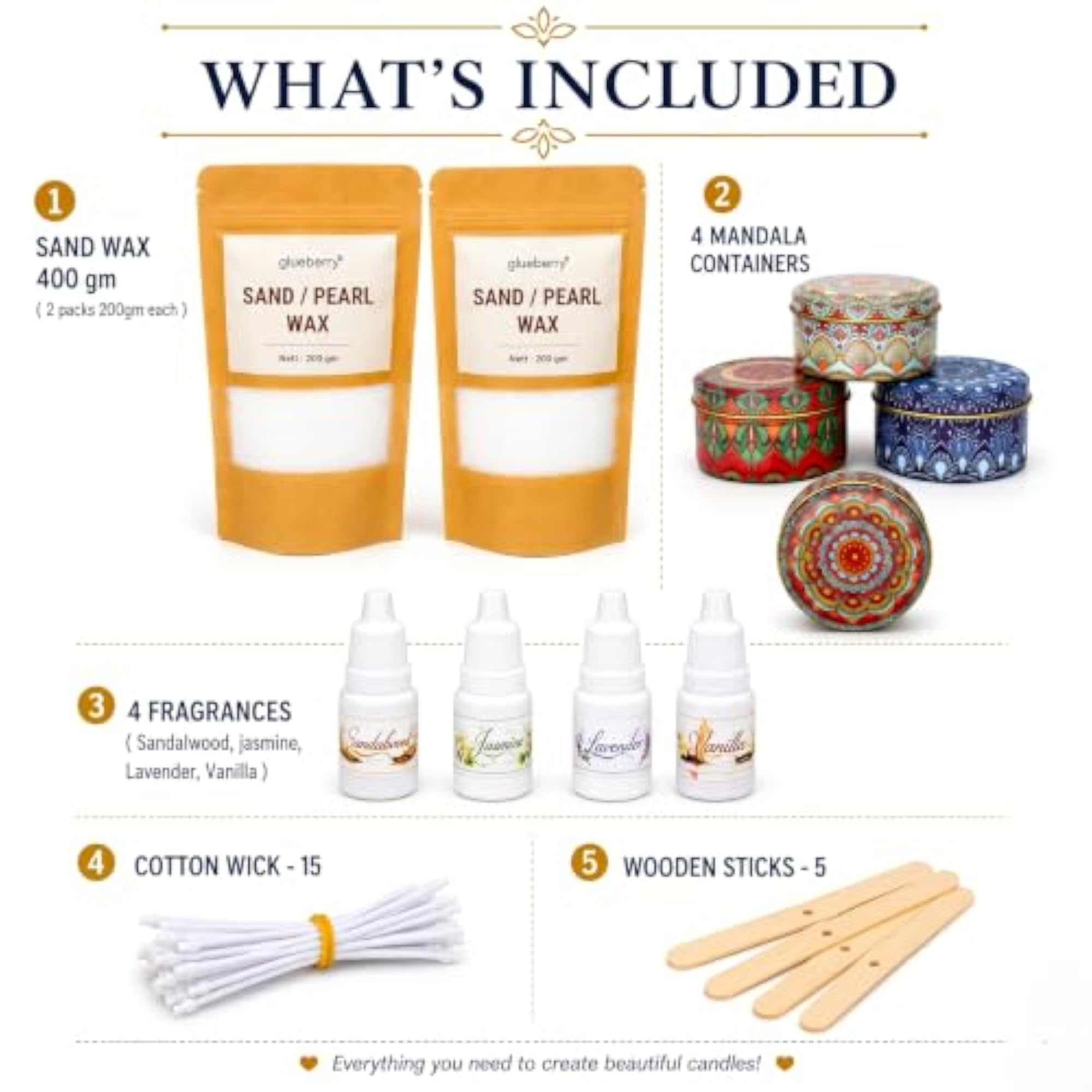 DIY Mandala Sand Wax Candle Making Kit with Decorative Containers