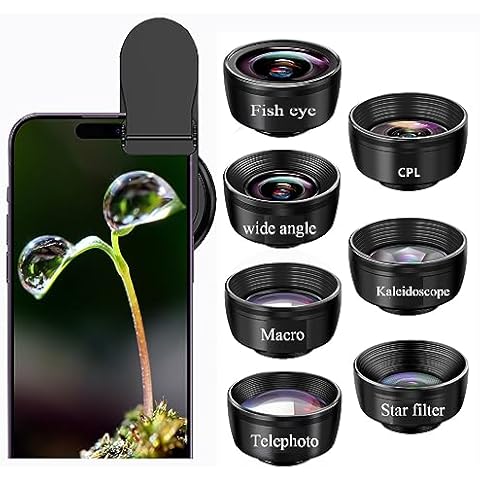 Peanutech Macro Lens for iPhone + Fisheye + Wide Angle + CPL + Kaleidoscope + Telephoto + Starburst Lens for Samsung Most Phone Camera Kit (7 in 1) Cover