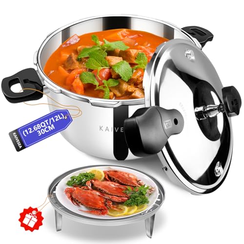 KAIVESEA 12Qt Pressure Cooker Stainless Steel Commercial Stove Top Pressure Cooker Pot Used for Pressure Foodie or Steaming Compatible with Gas & Induction Cooker