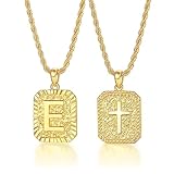 ASUWISH Gold Initial Necklaces for Men and Women, 18K Gold Plated Letter A-Z Cross Pendant with Adjustable Rope Chain, Letter Necklace for Women and Men (E, Gold)