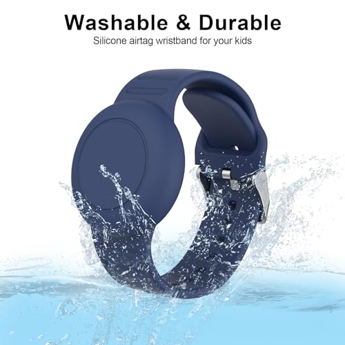 Meliya Waterproof Air Tag Bracelet for Kids, Soft Silicone Airtag Holder Compatible with Apple Air Tag, Adjustable Anti Lost Watch Band for Kids Aged 3 and Above (Black+Navy Blue) - Thumbnail 3