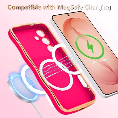 LCHULLE for Samsung Galaxy S26 Plus Case for Women Girls [Compatible with MagSafe] Cute Curly Wave Shape, Magnetic Love Heart with Camera Lens Cover Luxury Plating Shockproof Phone Case, Hot Pink by LCHULLE - Image 4