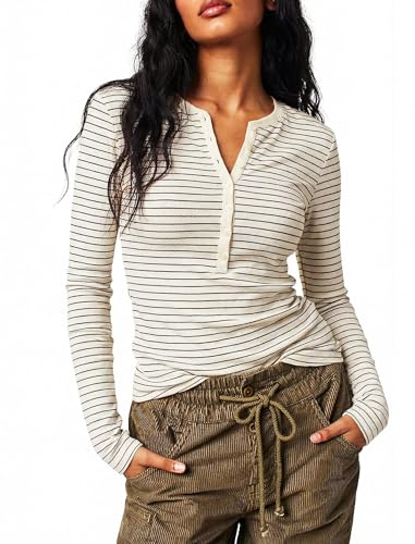 Image of Prettywear Long Sleeve Henley Shirts for Women Fall Basic Tee Tops