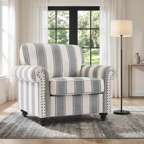 DREAMSIDEA Striped Accent Chair, Comfy Reading Armchair, Light Grey