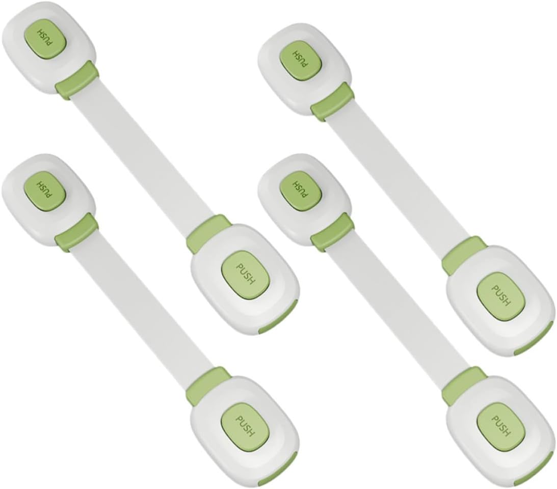VICASKY 4pcs Childproof Cabinet Locks and Safety, Adhesive Furniture Straps with One Hand Operation, Sturdy Abs and Pe Material, Suitable for Refrigerator and Toilet Seat Protection