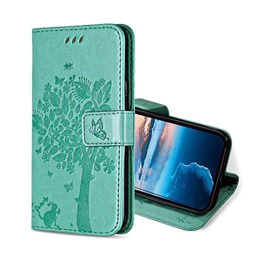 KANVOOS Handyhülle für Samsung Galaxy J5 2017 Hülle, PU Leder Schutzhülle mit Kartenfach, Flip Case Klappbar Stoßfeste Hülle für Samsung J5 2017 (Minzgrün)