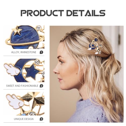 Beavorty 9 Piezas Pinza para Cabello Clip Lateral Dorado Luna Estrella Con Cristales Y Perlas miniatura 4