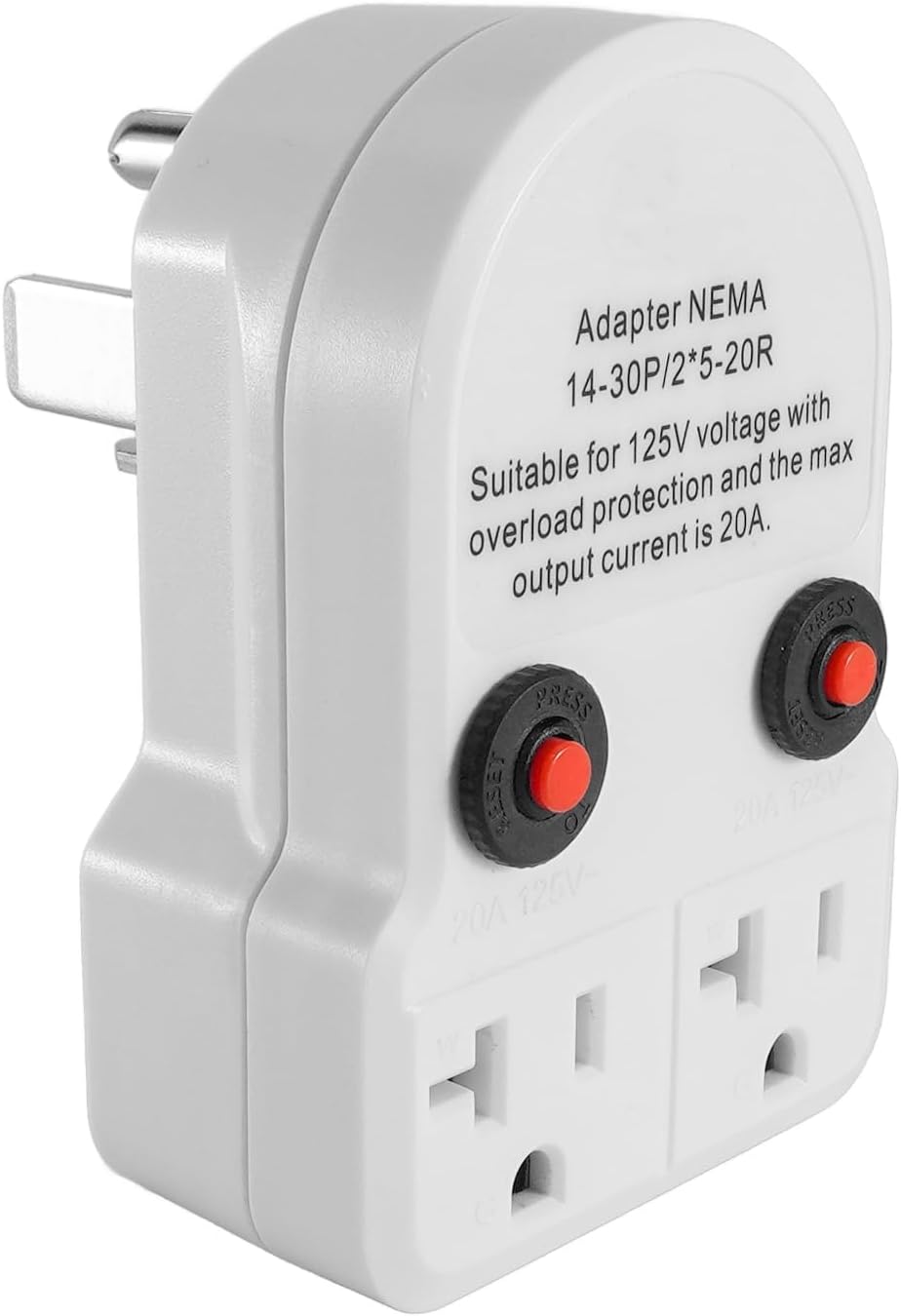 30Amp to 20Amp Dryer Distribution Adapter NEMA 14-30P to 5-20R/5-15R 110V | Dryer Outlet Adapter, 4 Prong to 3 Prong Household Outlet, with 20A Circuit Breaker