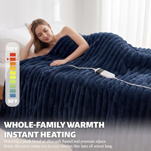Image of Heated Blanket Electric Throw 50″x60 ″Inch - Thick Striped Flannel Electric Blanket,10 Heating Levels, 1-12 Hours Auto Off, Fast Heating Heating Blanket with Overheat Protection.