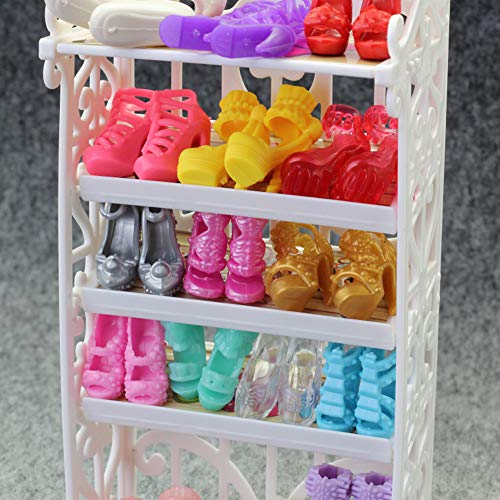 Doublewood 1 Doll Shoes Rack + 20 Pairs Doll Shoes Replacement Playset Accessories Different Assorted Colors High Heel Boots Sandals Doll Shoes Set For 11.5 Inch Girl Doll #TOP2