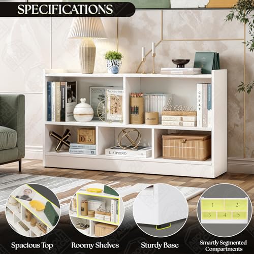 Image of ABOUT SPACE Book Shelf - 5 Compartment Engineered Wood DIY Versatile Book Stand for Home Library, Office Modern Slim Open Display Rack for Bedroom, Living Room (White - L 110 x B 30.5 x H 62.5 cm)