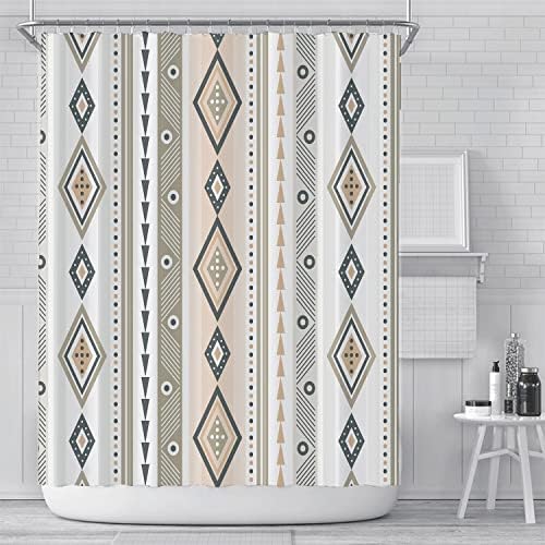 Moaneji Boho Geometric Shower Curtain Set Farmhouse Bathroom Curtain with 12 Hooks Ethnic Pattern Curtain Seamless Aztec Pattern Bathroom Accessories 72x72 Inch, Bohemian Fashion
