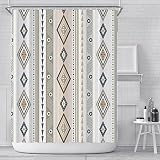 Moaneji Boho Geometric Shower Curtain Set Farmhouse Bathroom Curtain with 12 Hooks Ethnic Pattern Cu