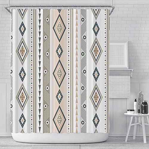 Moaneji Boho Geometric Shower Curtain Set Farmhouse Bathroom Curtain With 12 Hooks Ethnic Pattern Curtain Seamless Aztec Pattern Bathroom Accessories 72X72 Inch, Bohemian Fashion #TOP3