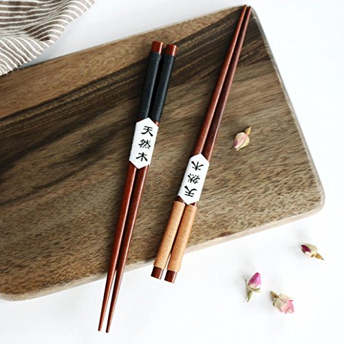 Iuhan 2 Pairs Handmade Japanese Natural Chestnut Wood Chopsticks Set Value Gift