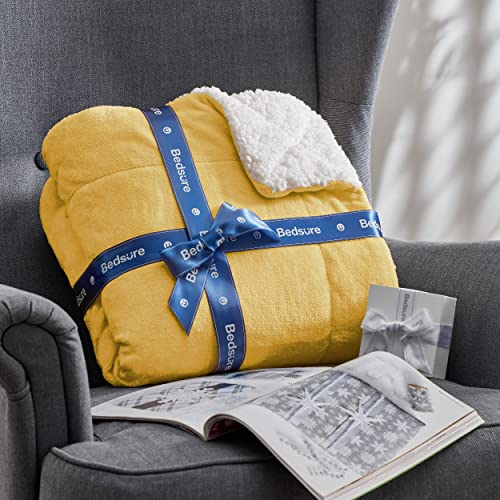 Bedsure Sherpa Fleece King Size Blanket For Bed - Thick And Warm Blankets For All Seasons, Soft And Fuzzy Large Blanket King Size, Yellow, 108X90 Inches #TOP5